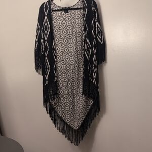 Streetwear Society Aztec Fringe Cardigan/ Swimwear Cover Boho Open Front Medium